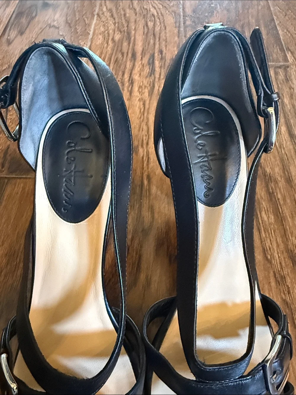 Cole Haan Black Leather Strappy Sandal Heels, size 7.5